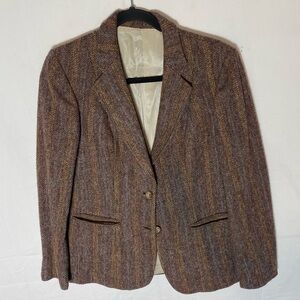 Vintage Pierre Balmain Striped Brown Wool Tweed Blazer 36R